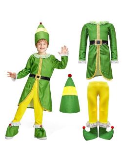 IKALI Christmas Elf Costume Kids Santa's Helper Costume Santa Claus Holiday Dress-up Outfit for Boys Girls Children