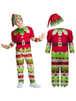 IKALI Christmas Elf Costume Kids Santa's Helper Costume Santa Claus Holiday Dress-up Outfit for Boys Girls Children