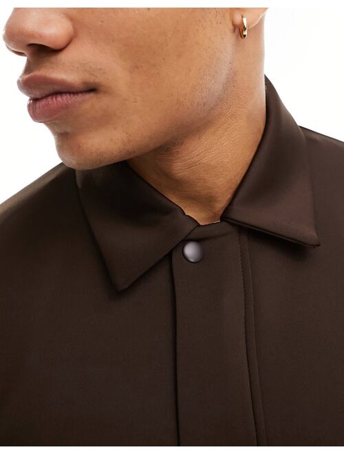 ASOS DESIGN oversized bomber jacket in scuba in brown