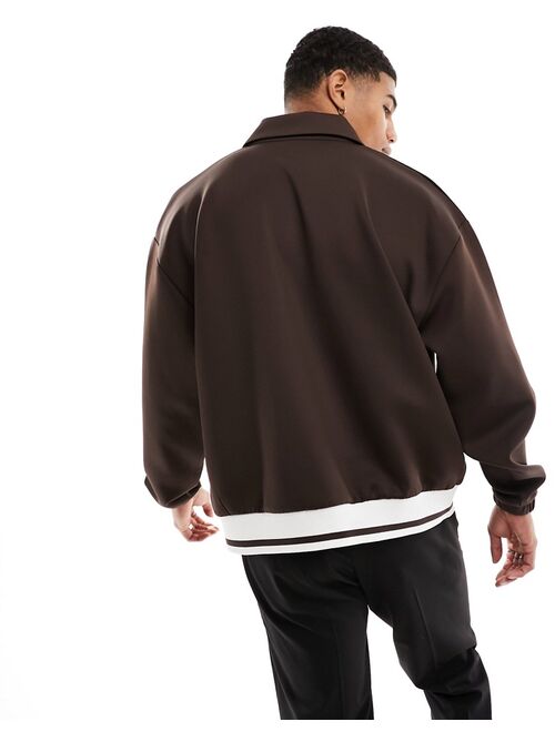 ASOS DESIGN oversized bomber jacket in scuba in brown
