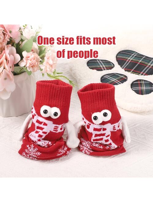 lasuroa 2 Pair Christmas Hand Holding Socks, Magnetic Socks Funny Cozy Novelty Soft Comfy Socks Matching Couple Socks for Men Women Christmas Winter