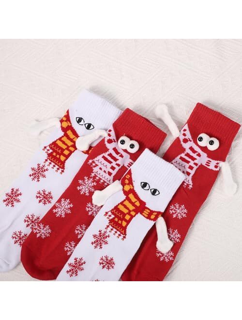 lasuroa 2 Pair Christmas Hand Holding Socks, Magnetic Socks Funny Cozy Novelty Soft Comfy Socks Matching Couple Socks for Men Women Christmas Winter