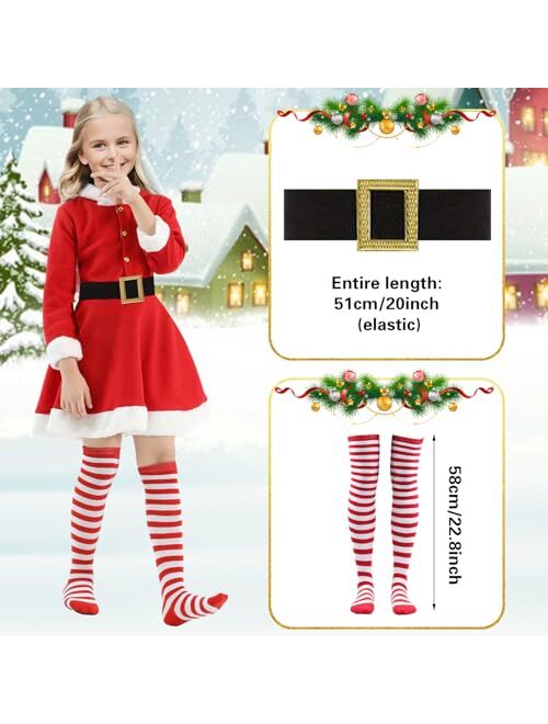 Forfamy Girls Christmas Mrs. Santa Claus Costume Red Velvet Hoodie Dress Long Sleeves with Belt, Xmas Dress Up Party Outfit
