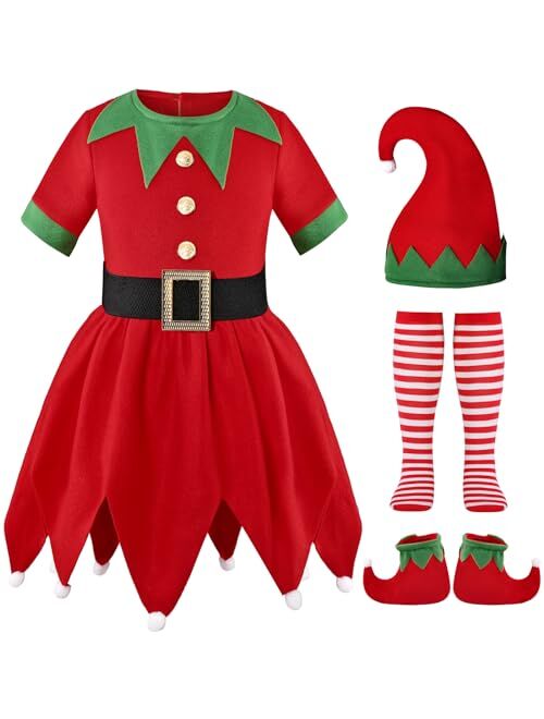 Sersllta Elf Costume for Girls Kids Christmas Elf Santa's Dress Outfit