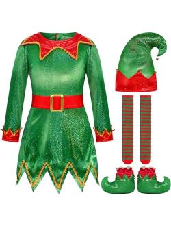 Costumerry Elf Costume for Girls Kids Elf Santa's Dress Christmas Outfit