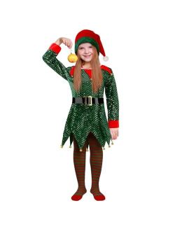 Farochy Christmas Elf Costume for Kids - Elf Costume Child with Elf Hat Belt Striped Stockings Santa helper Costume