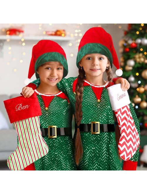 Farochy Christmas Elf Costume for Kids - Elf Costume Child with Elf Hat Belt Striped Stockings Santa helper Costume