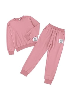 KIDS Girl's Cute 2 Piece Outfits Kids Long Sleeve Pullover Sweatshirts and Jogger Sweatpants Tracksuit Set 7-15 Years
