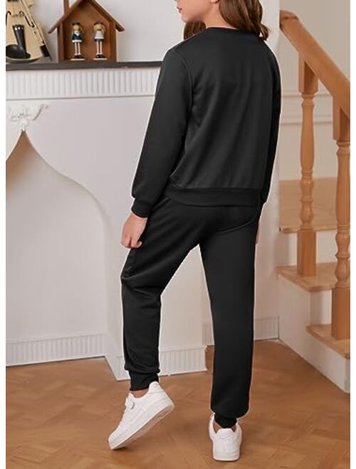 DOKOTOO KIDS Girl's Cute 2 Piece Outfits Kids Long Sleeve Pullover Sweatshirts and Jogger Sweatpants Tracksuit Set 7-15 Years