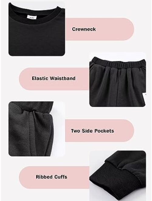 DOKOTOO KIDS Girl's Cute 2 Piece Outfits Kids Long Sleeve Pullover Sweatshirts and Jogger Sweatpants Tracksuit Set 7-15 Years