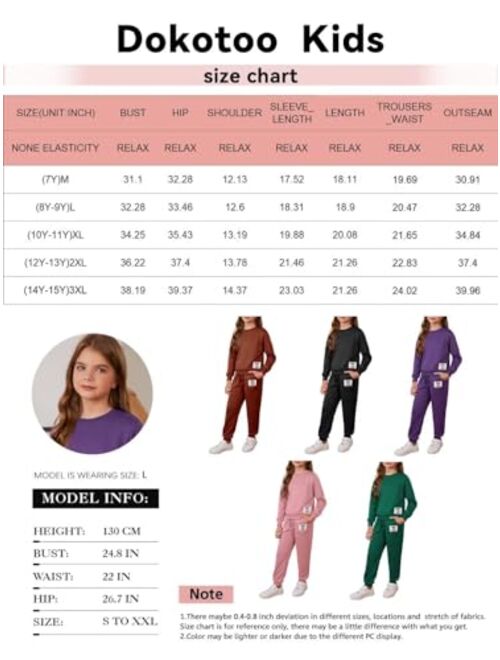 DOKOTOO KIDS Girl's Cute 2 Piece Outfits Kids Long Sleeve Pullover Sweatshirts and Jogger Sweatpants Tracksuit Set 7-15 Years