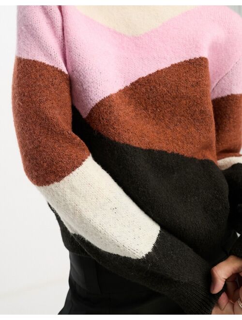 Monki high neck knitted sweater in landscape jacquard