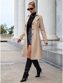 SHEIN Essnce Lapel Neck Single Breasted Trench Coat