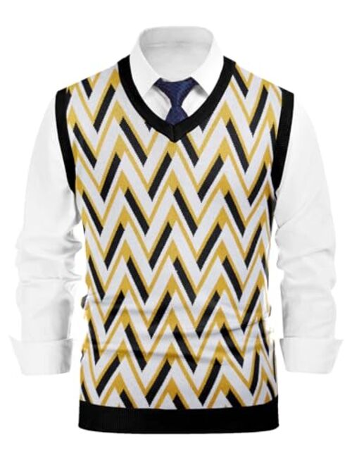 Belovecol Men's Sweater Vest Casual V-Neck Argyle Sweater Vests Sleeveless Pullover Knitwear