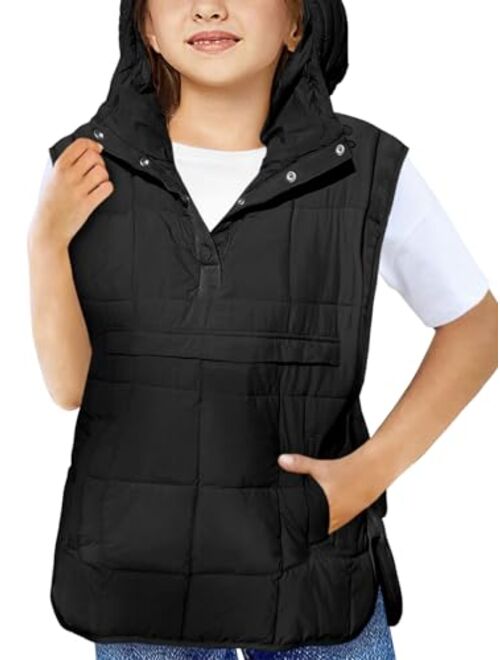 Haloumoning Girls Hooded Puffer Vest Kids Fashion Sleeveless Quilted Jackets 5-14 Years
