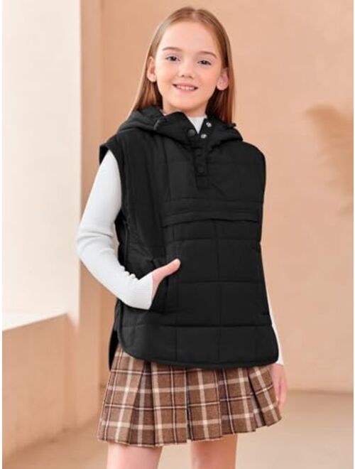Haloumoning Girls Hooded Puffer Vest Kids Fashion Sleeveless Quilted Jackets 5-14 Years