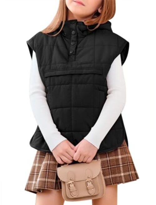 Haloumoning Girls Hooded Puffer Vest Kids Fashion Sleeveless Quilted Jackets 5-14 Years