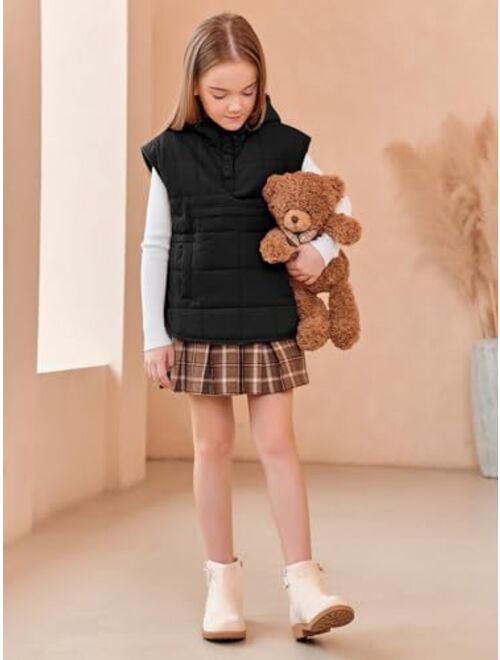 Haloumoning Girls Hooded Puffer Vest Kids Fashion Sleeveless Quilted Jackets 5-14 Years