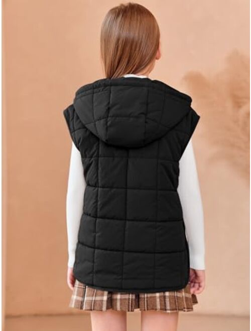 Haloumoning Girls Hooded Puffer Vest Kids Fashion Sleeveless Quilted Jackets 5-14 Years
