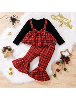 LitBear Toddler Baby Girls Christmas Outfits Plaid Drees Shirt Flare for Newborn Xmas Dress Clothes Set 6M-3T