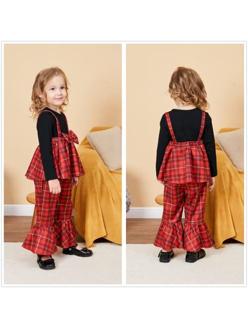 LitBear Toddler Baby Girls Christmas Outfits Plaid Drees Shirt Flare for Newborn Xmas Dress Clothes Set 6M-3T