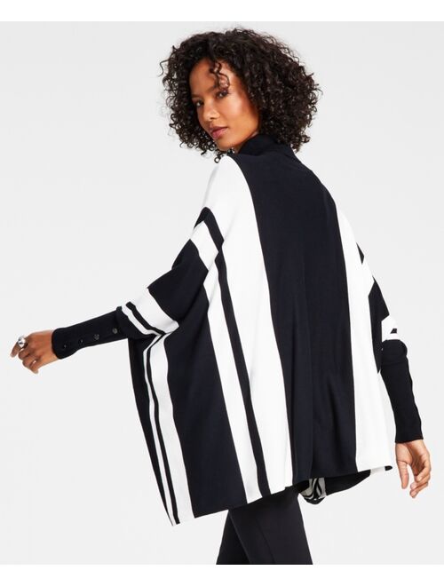 ALFANI Striped Turtleneck Poncho Sweater, Created for Macy's
