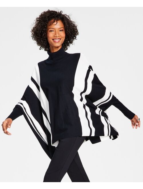 ALFANI Striped Turtleneck Poncho Sweater, Created for Macy's