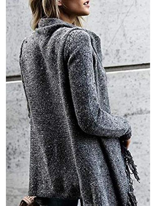 CEASIKERY Women's Tassel Hem Sweater Long Cardigan Knitwer Pullover Poncho Coat