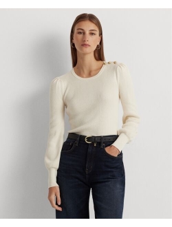 LAUREN RALPH LAUREN Women's Button-Trim Ribbed Cotton-Blend Sweater, Regular and Petite
