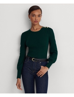 LAUREN RALPH LAUREN Women's Button-Trim Ribbed Cotton-Blend Sweater, Regular and Petite