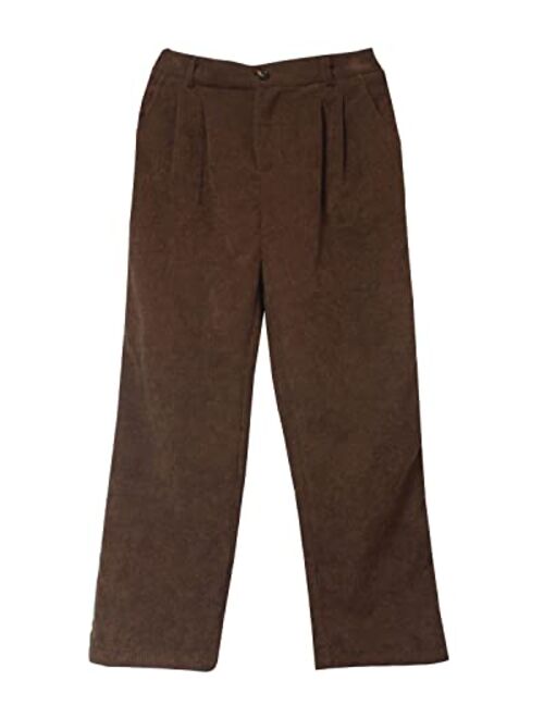 Cyparel Women's Vintage High Waisted Straight Leg Corduroy Pants Trouser