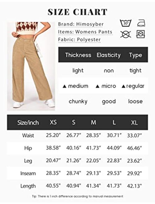 Himosyber Corduroy Pants for Women Wide Leg High Waist Loose Comfy Trousers with Pockets
