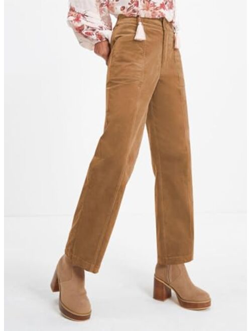 Acelitt Women Casual Fall Straight Leg Elastic Waist Corduroy Pants with Pockets, S-XXL