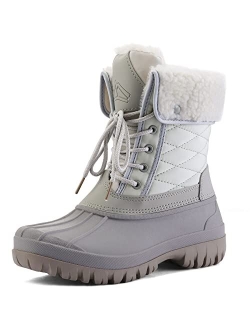mysoft Women's Waterproof Snow Boots Insulated Warm, Lace-Up Winter Mid Calf Duck Boots for Outdoor