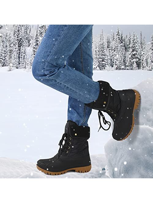 mysoft Women's Waterproof Snow Boots Insulated Warm, Lace-Up Winter Mid Calf Duck Boots for Outdoor