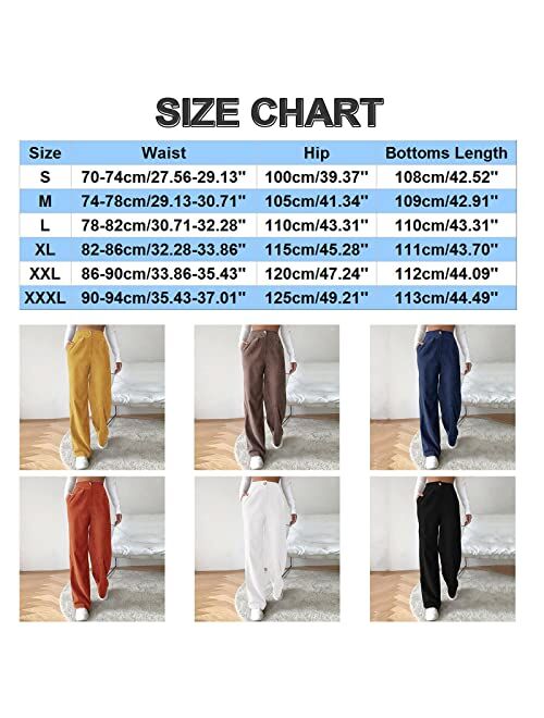Generic Womens Trousers 2023 Casual High Waist Cord Solid Wide Leg Straight Pants Plus Size Long Corduroy Pants with Pockets