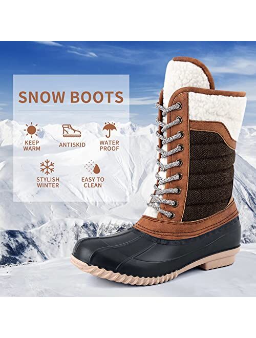 MaxMuxun Women's Duck Boots Waterproof Insulated Winter Snow Boots for Women Lace Up Mid Calf Saltwater Boots
