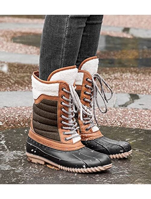 MaxMuxun Women's Duck Boots Waterproof Insulated Winter Snow Boots for Women Lace Up Mid Calf Saltwater Boots
