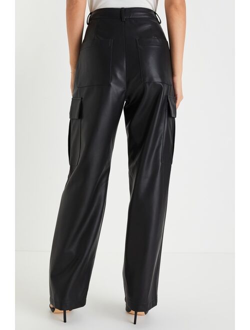 Lulus Smooth Style Black Vegan Leather Straight Leg Cargo Pants