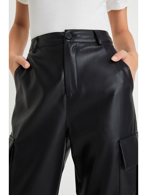 Lulus Smooth Style Black Vegan Leather Straight Leg Cargo Pants