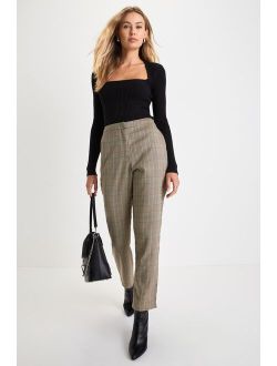 Excellent Poise Grey Multi Plaid High Rise Tapered Trousers