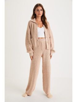 Chill Mood Heather Beige High-Rise Sweater Pants