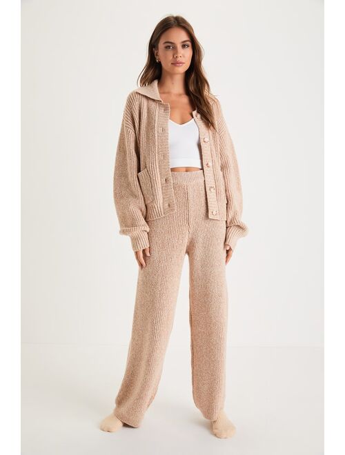 Lulus Chill Mood Heather Beige High-Rise Sweater Pants
