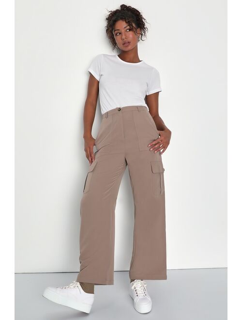 Lulus Stepped-Up Style Taupe Wide-Leg Utility Pants