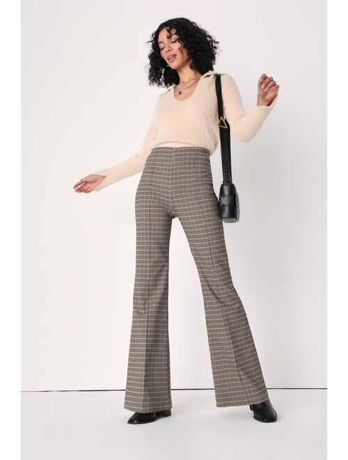 Lulus Retro Flair Black and Yellow Plaid High Waisted Flare Pants