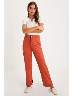Style for Miles Rust Suede High-Waisted Straight Leg Pants