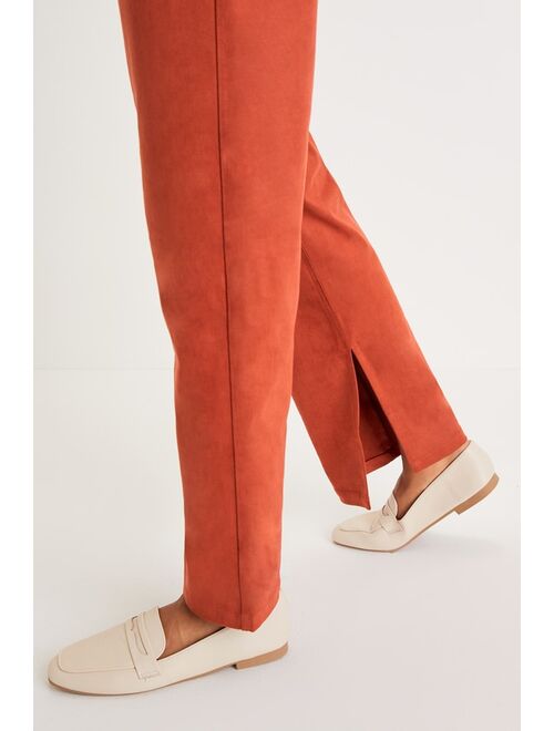 Lulus Style for Miles Rust Suede High-Waisted Straight Leg Pants