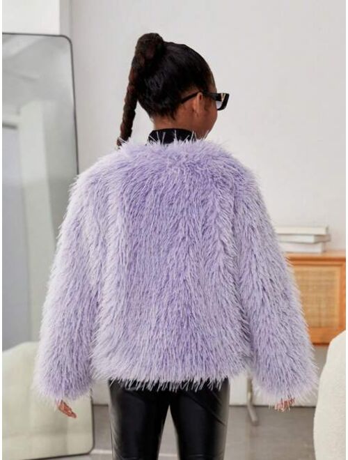 Shein Tween Girl Open Front Fuzzy Coat