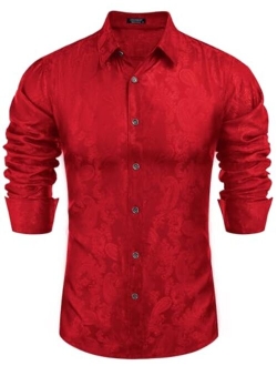 Men's Floral Printed Dress Shirt Long Sleeve Paisley Button Down Shirts for Wedding Party Prom
