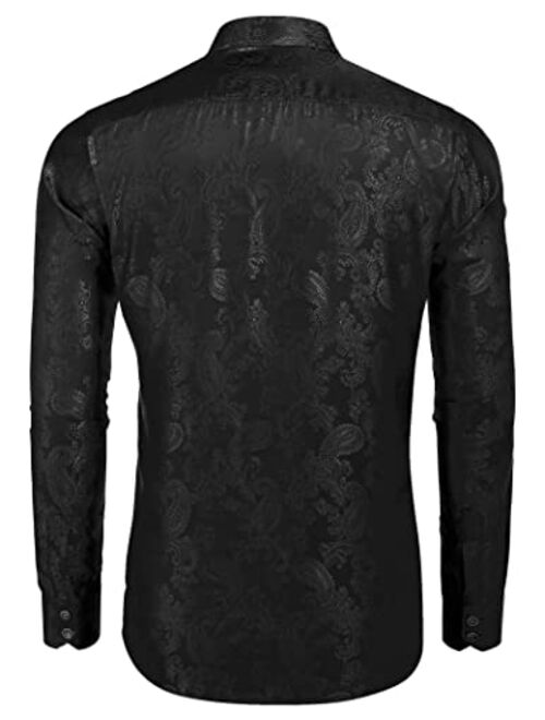 COOFANDY Men's Floral Printed Dress Shirt Long Sleeve Paisley Button Down Shirts for Wedding Party Prom